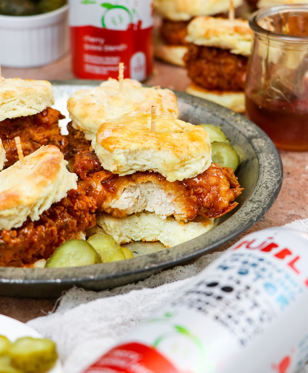 Mini Hot Honey Fried Chicken Biscuits Appetizer